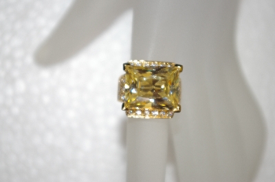 +MBA #20-065  14K Gold Plated Canary Yellow & Clear Cz Ring