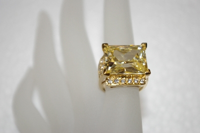 +MBA #20-065  14K Gold Plated Canary Yellow & Clear Cz Ring