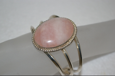 +MBA #RQ   Artist "R&B Johnson" Navajo Signed Sterling Oval Rose Quartz Cuff Bracelet