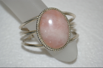 +MBA #RQ   Artist "R&B Johnson" Navajo Signed Sterling Oval Rose Quartz Cuff Bracelet