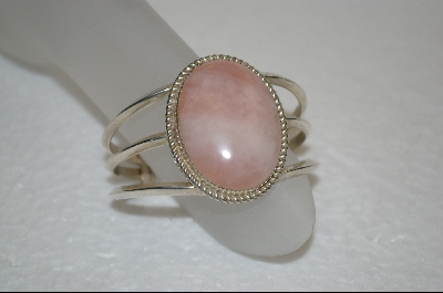 +MBA #RQ   Artist "R&B Johnson" Navajo Signed Sterling Oval Rose Quartz Cuff Bracelet