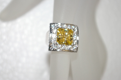 +MBA #20-073  Charles Winston Square Cut Canary Yellow & Clear CZ Ring