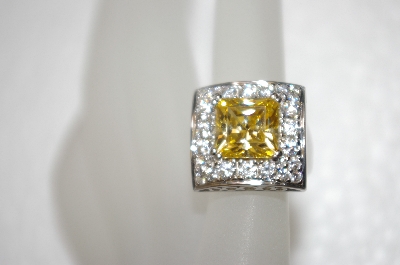 +MBA #20-073  Charles Winston Square Cut Canary Yellow & Clear CZ Ring