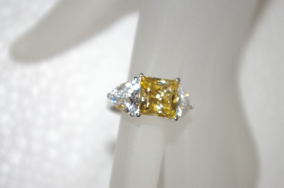+MBA #20-078  Charles Winston Canary & Clear Trillion Cut CZ Ring