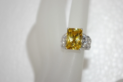 +MBA #20-066  Charles Winston Canary Yellow & Pear Cut Clear CZ Ring