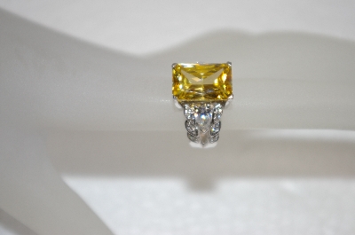 +MBA #20-066  Charles Winston Canary Yellow & Pear Cut Clear CZ Ring