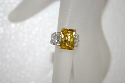 +MBA #20-066  Charles Winston Canary Yellow & Pear Cut Clear CZ Ring