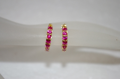 +MBA #19-192  Techibond 14K Created Ruby Hoop Earrings
