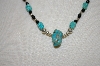 +MBA #20-150  Blue Turquoise, Black Onyx & Sterling Bead Necklace