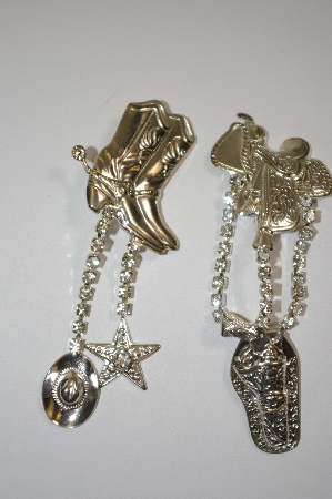 +MBA #20-155  Silver Tone Saddle & Boots Crystal Clip On Earrings