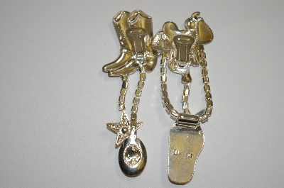 +MBA #20-155  Silver Tone Saddle & Boots Crystal Clip On Earrings