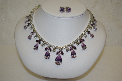 +  Charles Winston Elegant, Classic Lavender Pear Cut CZ Necklace W/Matching Pierced Earrings