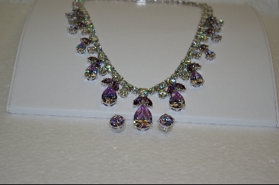+  Charles Winston Elegant, Classic Lavender Pear Cut CZ Necklace W/Matching Pierced Earrings