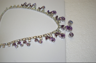 +  Charles Winston Elegant, Classic Lavender Pear Cut CZ Necklace W/Matching Pierced Earrings