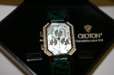 +MBA #21-084  Croton Diamond Cronograph Crocodile Strap Watch