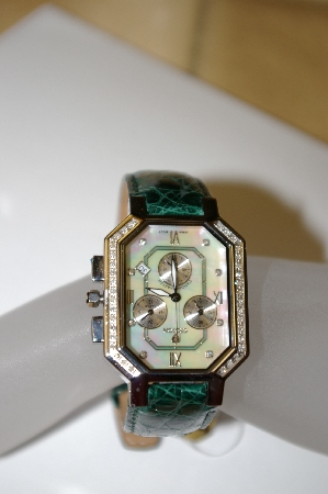 +MBA #21-084  Croton Diamond Cronograph Crocodile Strap Watch