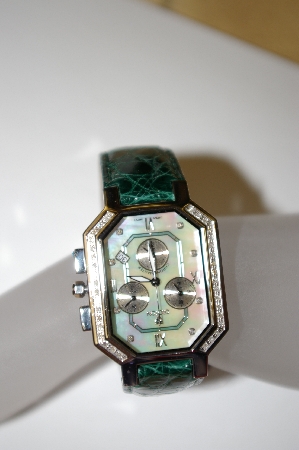 +MBA #21-084  Croton Diamond Cronograph Crocodile Strap Watch