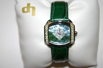 +MBA #21-062   2003 Ladies Lucien Piccard Peridot Green Leather Strap Watch