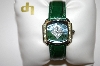 +MBA #21-062   2003 Ladies Lucien Piccard Peridot Green Leather Strap Watch