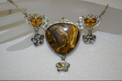 +MBA #TIN    Sterling Silver Tiger Iron, Mother Of Pearl & Multi Gem Pendant