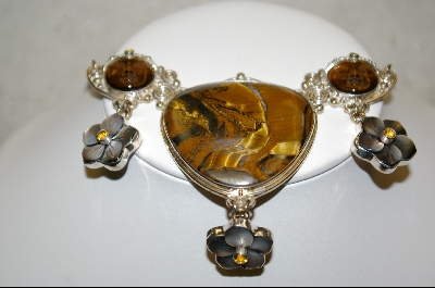 +MBA #TIN    Sterling Silver Tiger Iron, Mother Of Pearl & Multi Gem Pendant