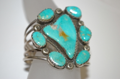 +MBA #21-823  7 Stone Blue/Green Turquoise Cuff Bracelet