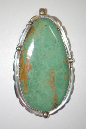 +MBA #21-806   "Artist Signed "E&C Fierro" Large Green Turquoise Sterling Pendant