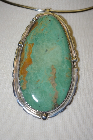 +MBA #21-806   "Artist Signed "E&C Fierro" Large Green Turquoise Sterling Pendant