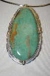 +MBA #21-806   "Artist Signed "E&C Fierro" Large Green Turquoise Sterling Pendant
