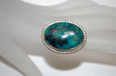 +MBA #21-772  Artist Etched "BASS" Sterling Chrysocolla  Ring