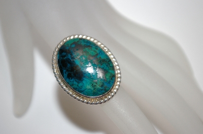 +MBA #21-772  Artist Etched "BASS" Sterling Chrysocolla  Ring