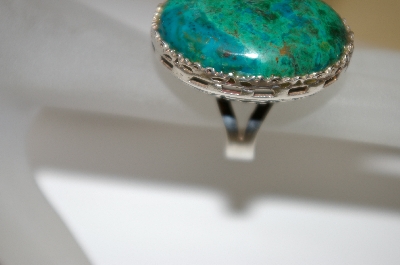 +MBA #21-629  Estate Piece Artist Signed Large Chrysocolla Sterling Ring