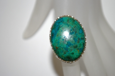 +MBA #21-629  Estate Piece Artist Signed Large Chrysocolla Sterling Ring