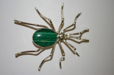 +MBA #21-621  Artist Signed "E. Spencer" Large Sterling Malachite Spider Pin