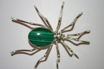 +MBA #21-621  Artist Signed "E. Spencer" Large Sterling Malachite Spider Pin
