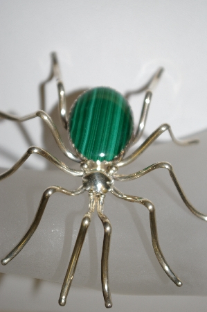 +MBA #21-621  Artist Signed "E. Spencer" Large Sterling Malachite Spider Pin