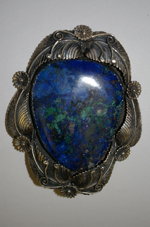 +MBA #21-590  Vintage Large Sterling Blue/Green Chrysocolla Pin