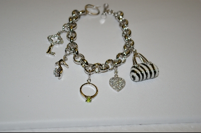 +Charles Winston 7.5"  Rhodium Charm Bracelet With 5 Charms