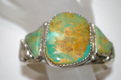 +MBA #21-830  Artist Signed "E&C Fierro" Green 5 Stone Turquoise Cuff Bracelet