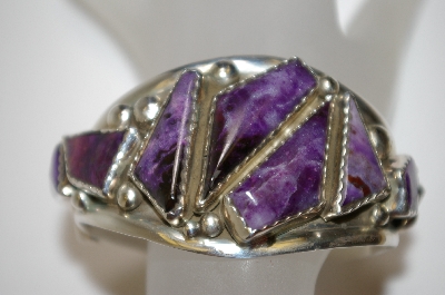 +MBA #21-722  Artist Signed "E&C Fierro" 9 Stone Sugulite Sterling Cuff Bracelet