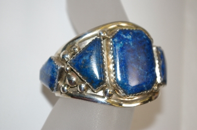 +MBA #21-737  Artist Signed "E&C Fierro" Dark Blue Lapis 5 Stone Sterling Cuff Bracelet