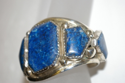 +MBA #21-737  Artist Signed "E&C Fierro" Dark Blue Lapis 5 Stone Sterling Cuff Bracelet