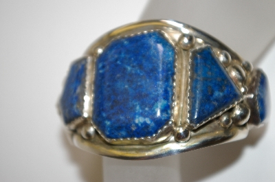 +MBA #21-737  Artist Signed "E&C Fierro" Dark Blue Lapis 5 Stone Sterling Cuff Bracelet