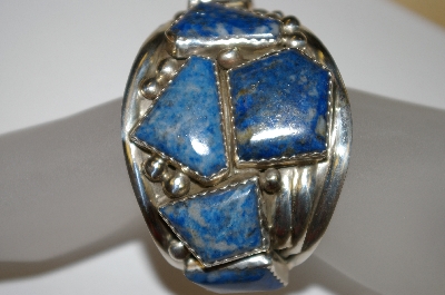 +MBA #21-595  Artist Signed "E&C Fierro" 7 Stone Fancy Cut Lapis Sterling Cuff Bracelet