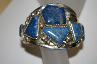 +MBA #21-595  Artist Signed "E&C Fierro" 7 Stone Fancy Cut Lapis Sterling Cuff Bracelet