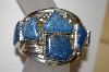 +MBA #21-595  Artist Signed "E&C Fierro" 7 Stone Fancy Cut Lapis Sterling Cuff Bracelet