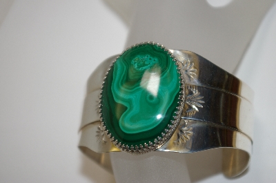 +MBA #21-740  Artist Signed "Arrow Symbol With "G" Beautiful Malachite Sterling Cuff Bracelet