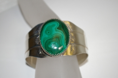 +MBA #21-740  Artist Signed "Arrow Symbol With "G" Beautiful Malachite Sterling Cuff Bracelet