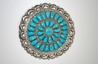 +MBA #21-808  Artist Signed "E.Wilson" 36 Stone Blue Turquoise Sterling Pin/Pendant