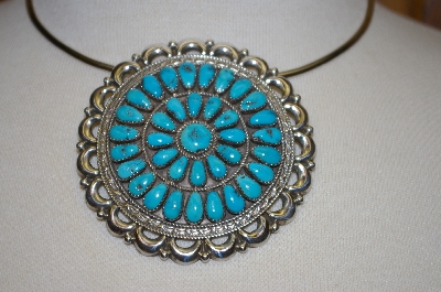 +MBA #21-808  Artist Signed "E.Wilson" 36 Stone Blue Turquoise Sterling Pin/Pendant
